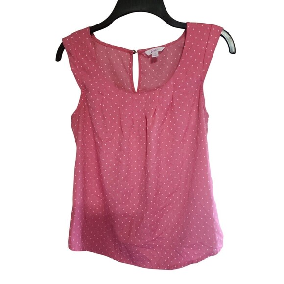Candies Women Top Small Pink White Polka Dot Sleeveless Tank Keyhole - Picture 1 of 3